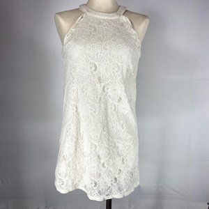 Monteau White Floral Lace Halter Mini Dress Sz S